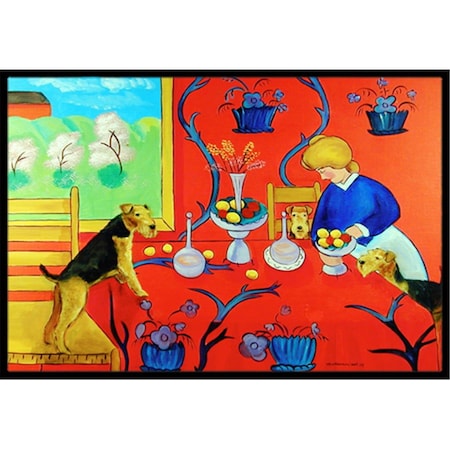 Airedale Terrier With Lady In The Kitchen Indoor Or Outdoor Mat - 18 X 27 In.